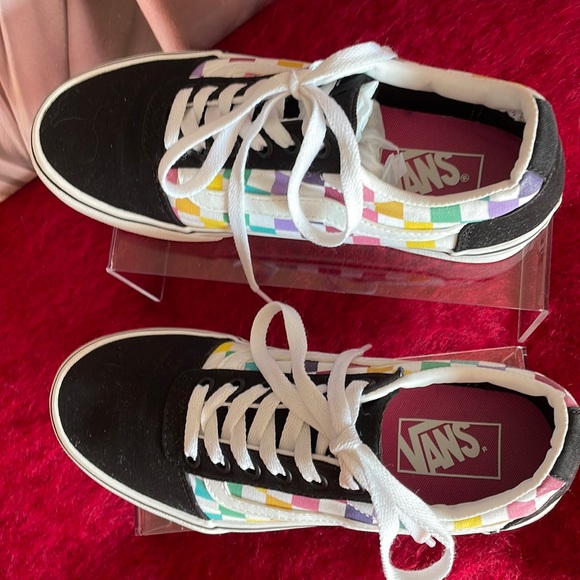 VANS Lo-cut OLD SCHOOL multi party checkerboard sneaker Womenโs  size 7 - Picture 2 of 9